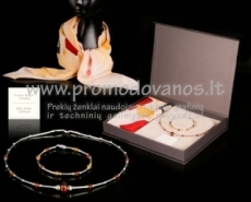 Ladies gift set - silver bracelet and necklace + 100 % silk scarf