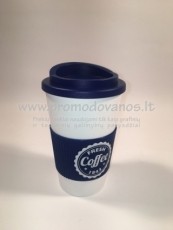 Termo puodelis su užsukamu dangteliu 350 ml, su silikonine juosta